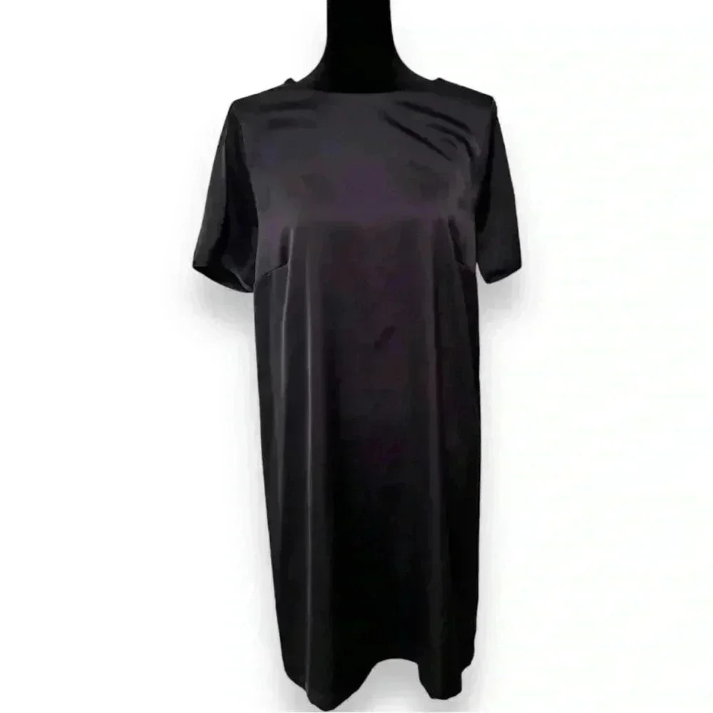 H&M Black Short Sleeve Satin Cutout Sleeve and Back with Silver Detail Minidress - Picture 6 of 16